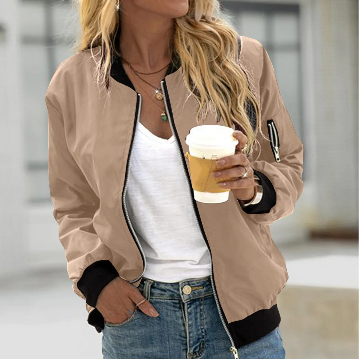 Chaqueta bomber con cremallera para mujer