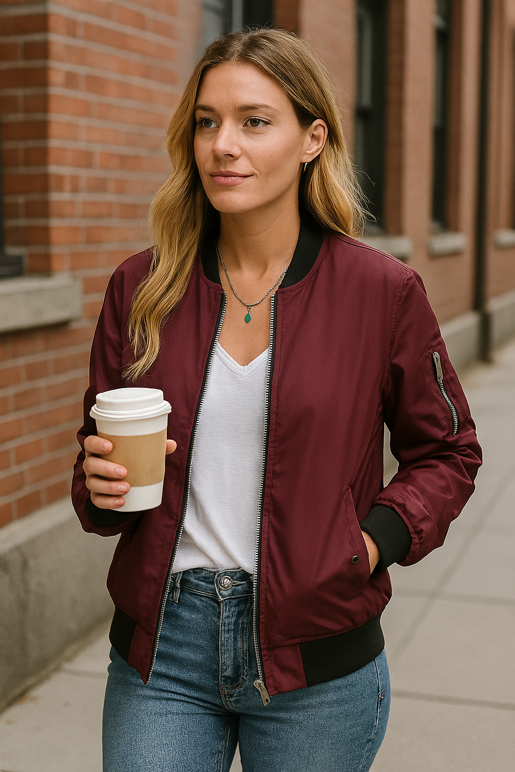 Chaqueta bomber con cremallera para mujer