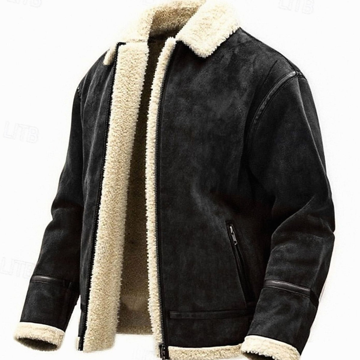 Chaqueta bomber de aviador para hombre con forro de sherpa y cremallera completa