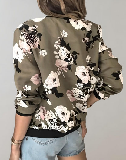 Chaqueta bomber floral con cremallera para mujer