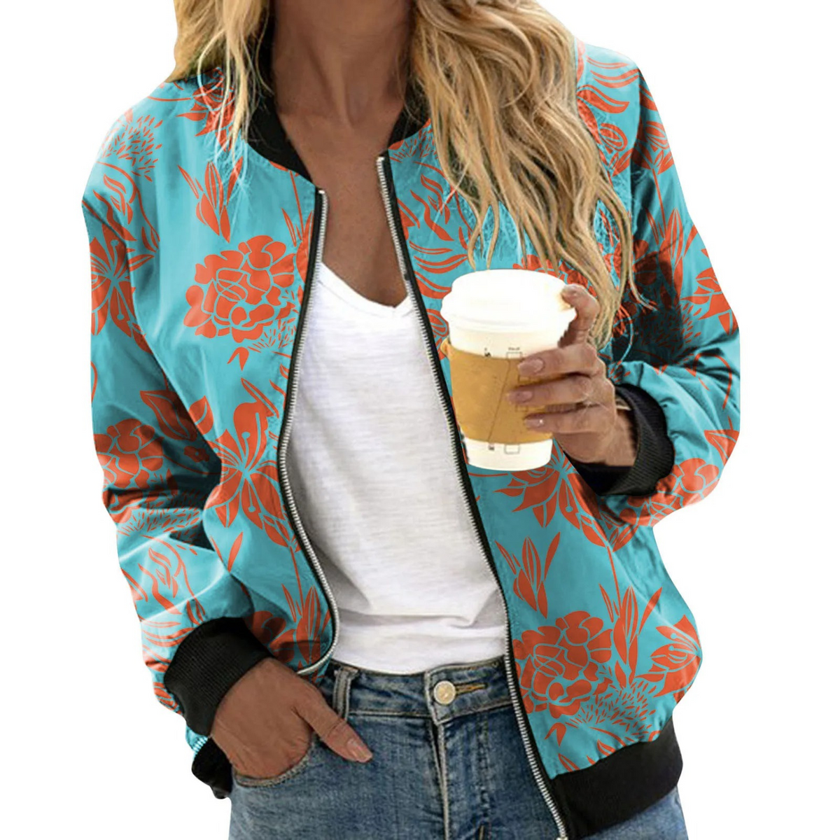 Chaqueta bomber para mujer con estampado floral