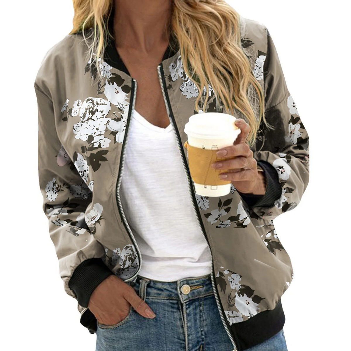 Chaqueta bomber para mujer con estampado floral