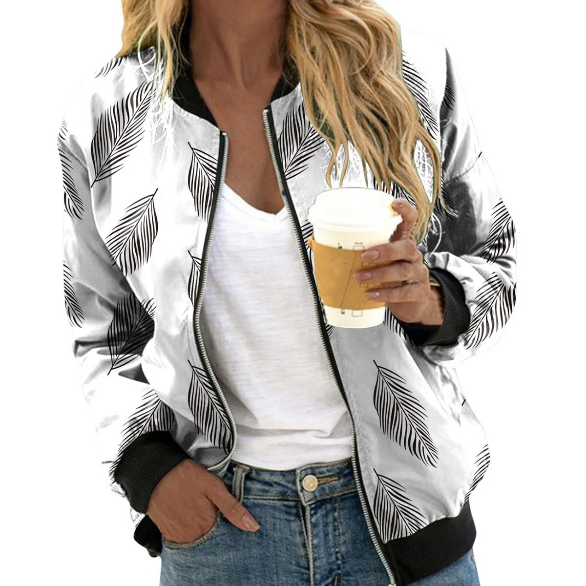 Chaqueta bomber para mujer con estampado floral