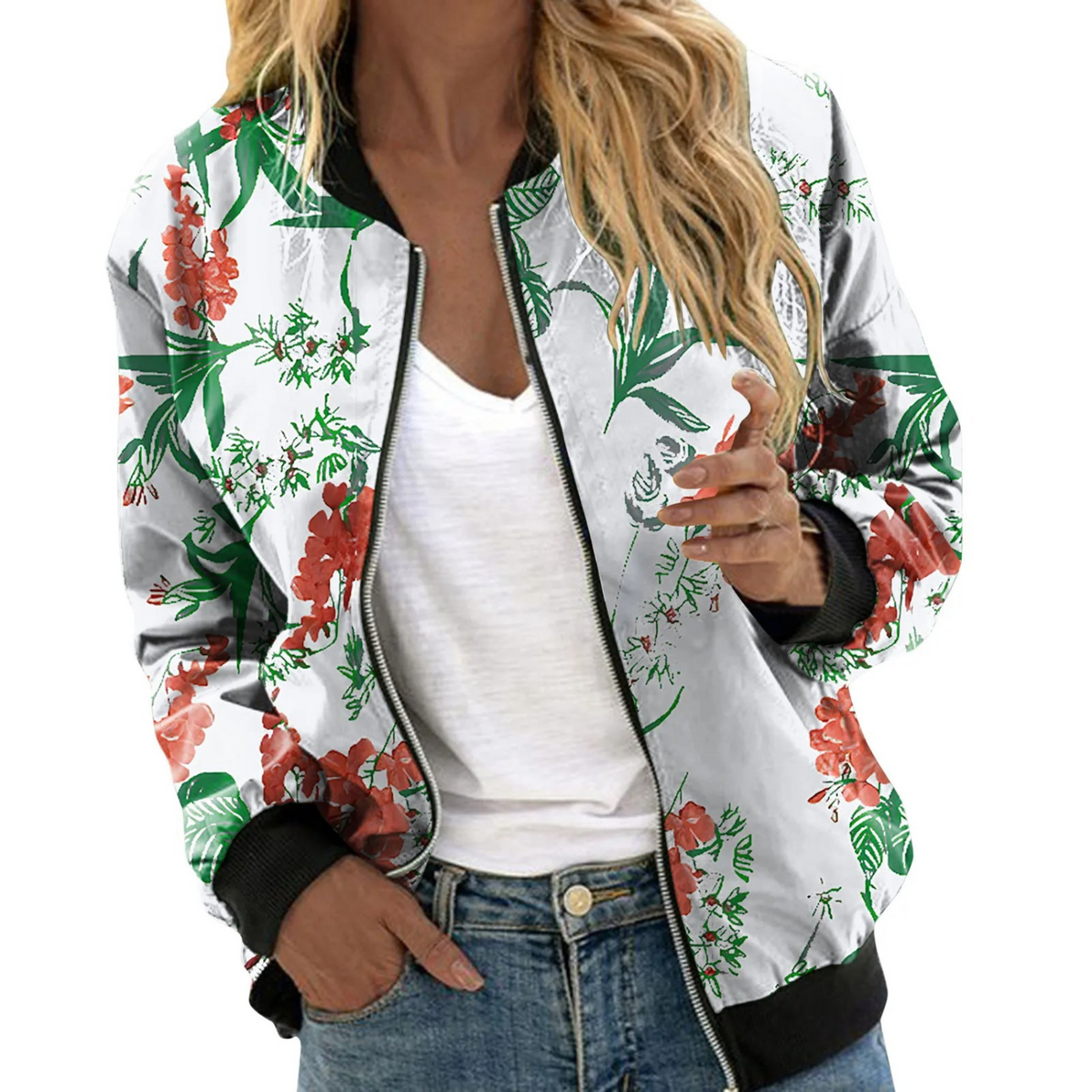 Chaqueta bomber para mujer con estampado floral