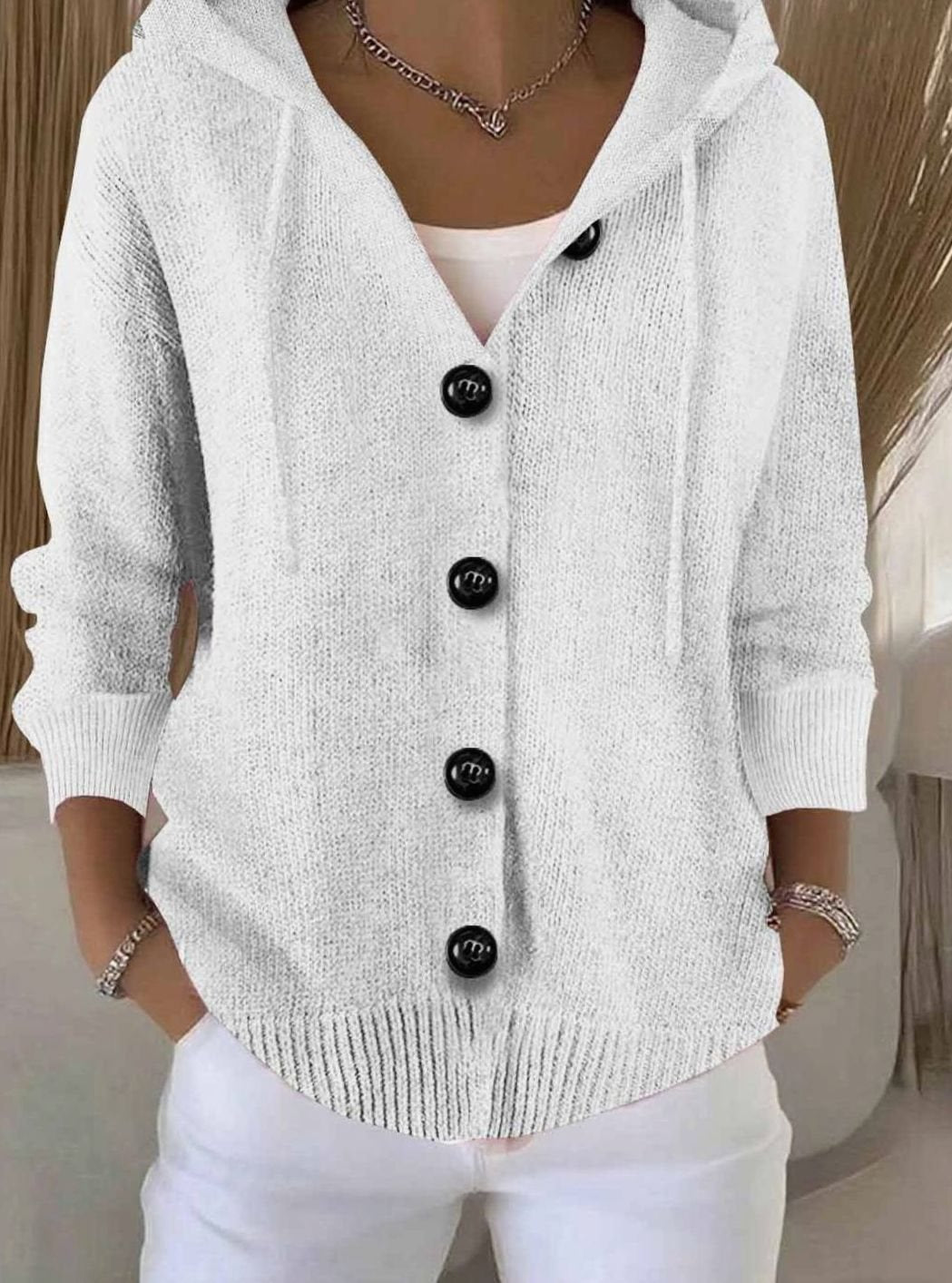 Chaqueta cárdigan de punto oversize con capucha y botones para mujer