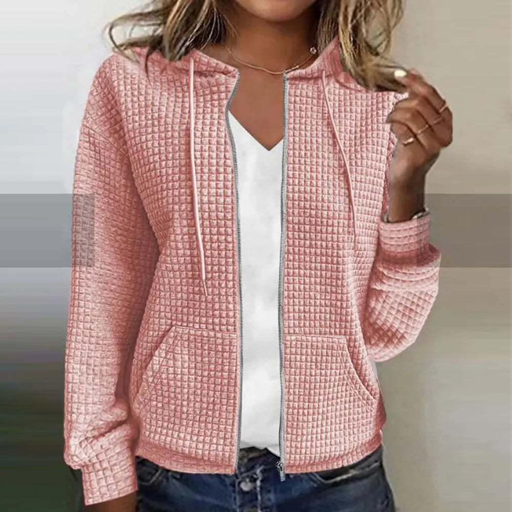 Chaqueta cómoda para mujer con estampado de cuadros