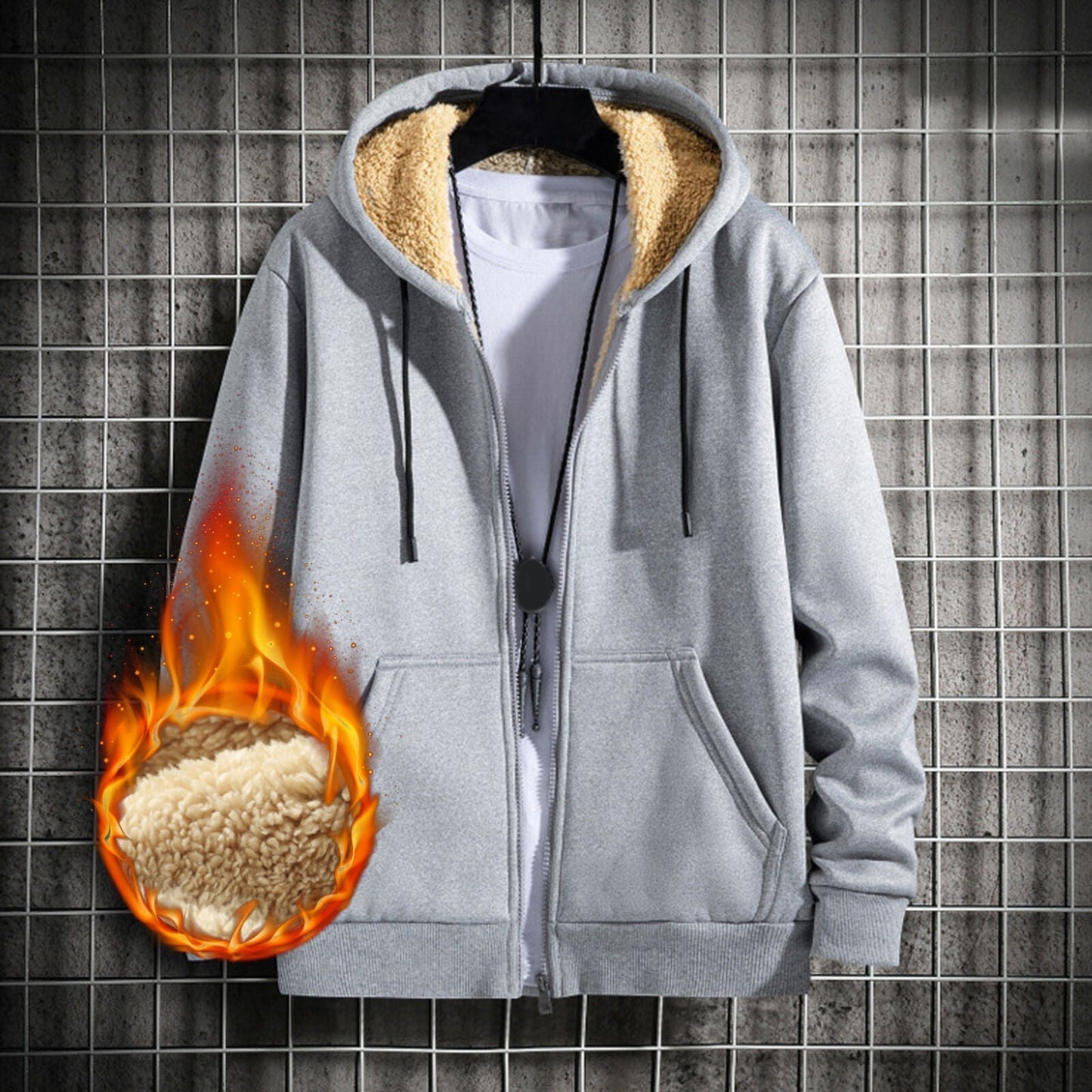 Chaqueta con capucha de cordero de invierno cálida en tallas grandes