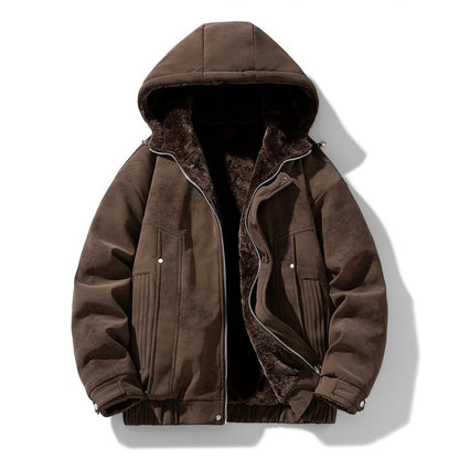 Chaqueta con capucha para hombre con forro de borreguito y efecto ante sintético