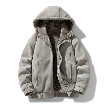 Chaqueta con capucha para hombre con forro de borreguito y efecto ante sintético
