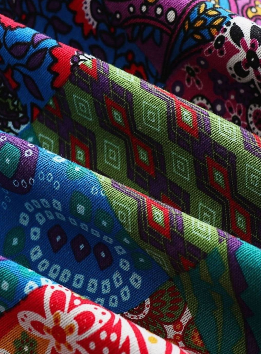Chaqueta con capucha para mujer con forro polar y estampado patchwork estilo boho