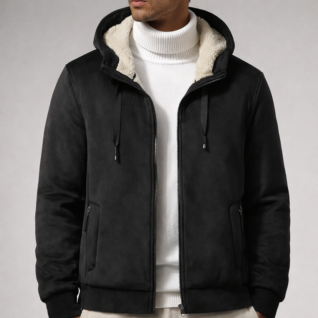Chaqueta con capucha y forro de borrego para hombre