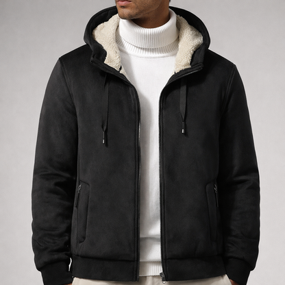 Chaqueta con capucha y forro de borrego para hombre