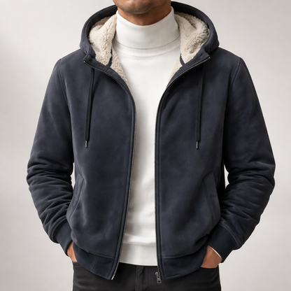 Chaqueta con capucha y forro de borrego para hombre