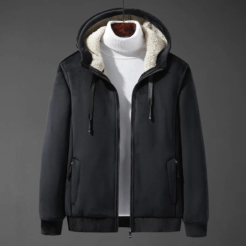 Chaqueta con capucha y forro de borrego para hombre