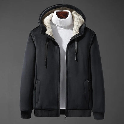 Chaqueta con capucha y forro de borrego para hombre
