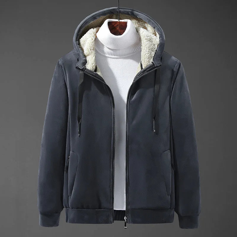 Chaqueta con capucha y forro de borrego para hombre