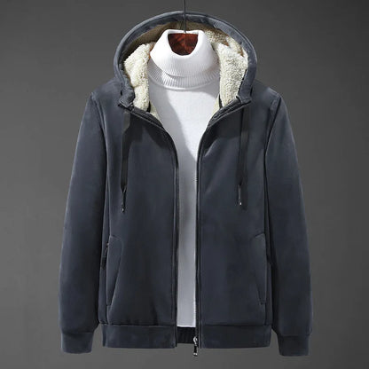 Chaqueta con capucha y forro de borrego para hombre