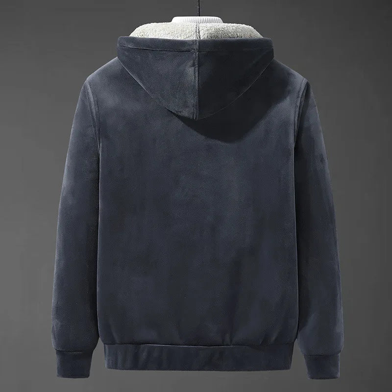 Chaqueta con capucha y forro de borrego para hombre
