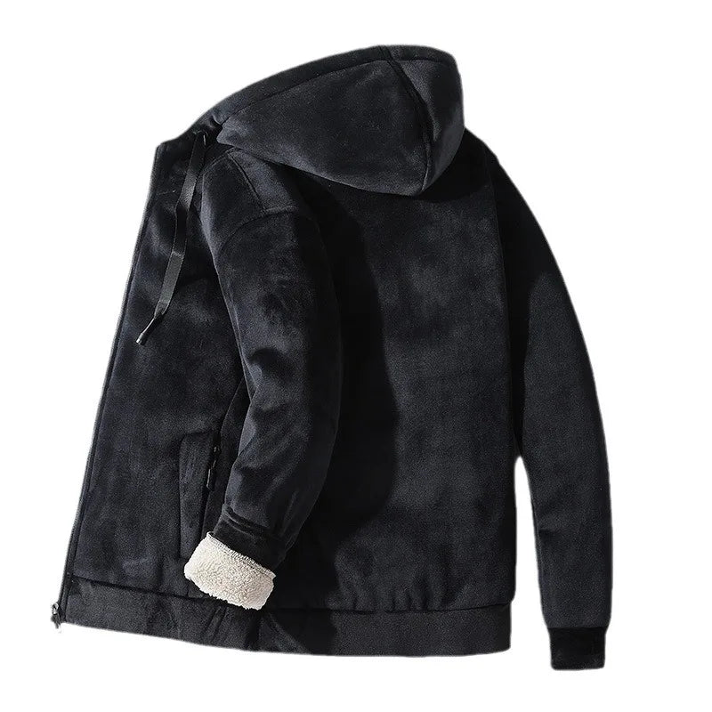 Chaqueta con capucha y forro de borrego para hombre