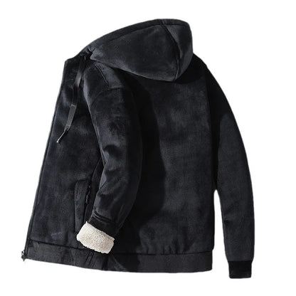 Chaqueta con capucha y forro de borrego para hombre