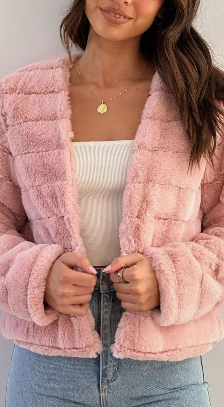 Chaqueta corta de pelo sintético abierta para mujer