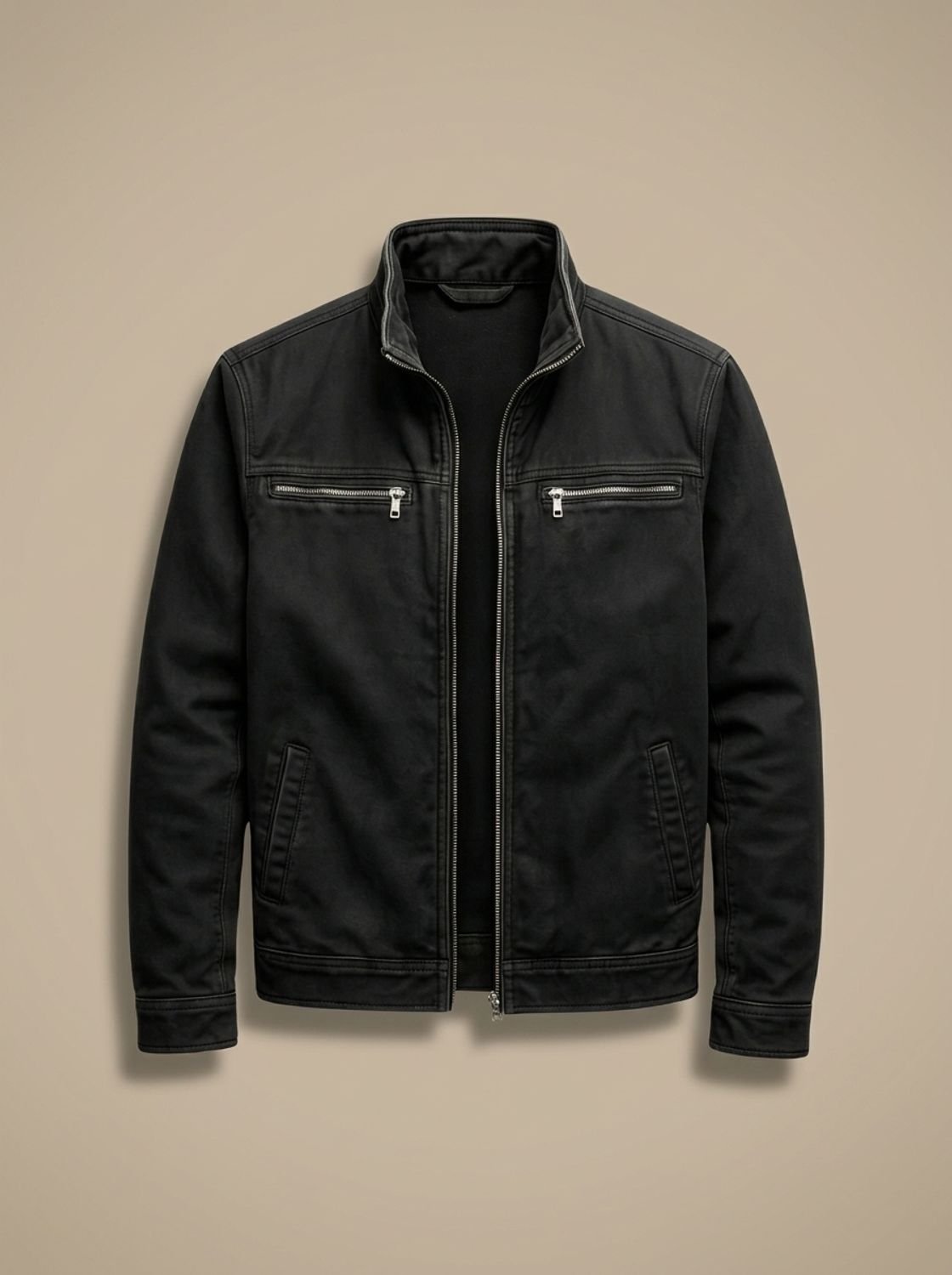 Chaqueta de algodón para hombre con cremallera, cuello alto y múltiples bolsillos