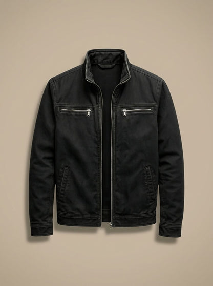 Chaqueta de algodón para hombre con cremallera, cuello alto y múltiples bolsillos