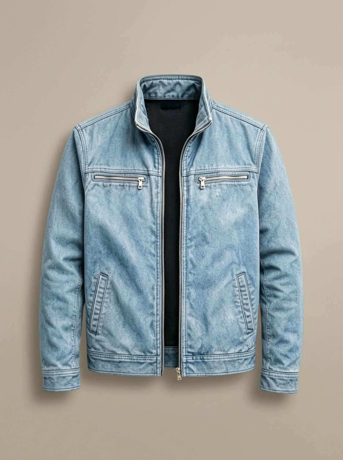 Chaqueta de algodón para hombre con cremallera, cuello alto y múltiples bolsillos