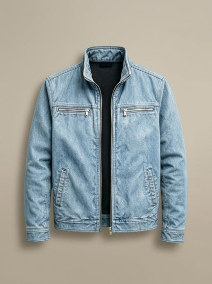 Chaqueta de algodón para hombre con cremallera, cuello alto y múltiples bolsillos