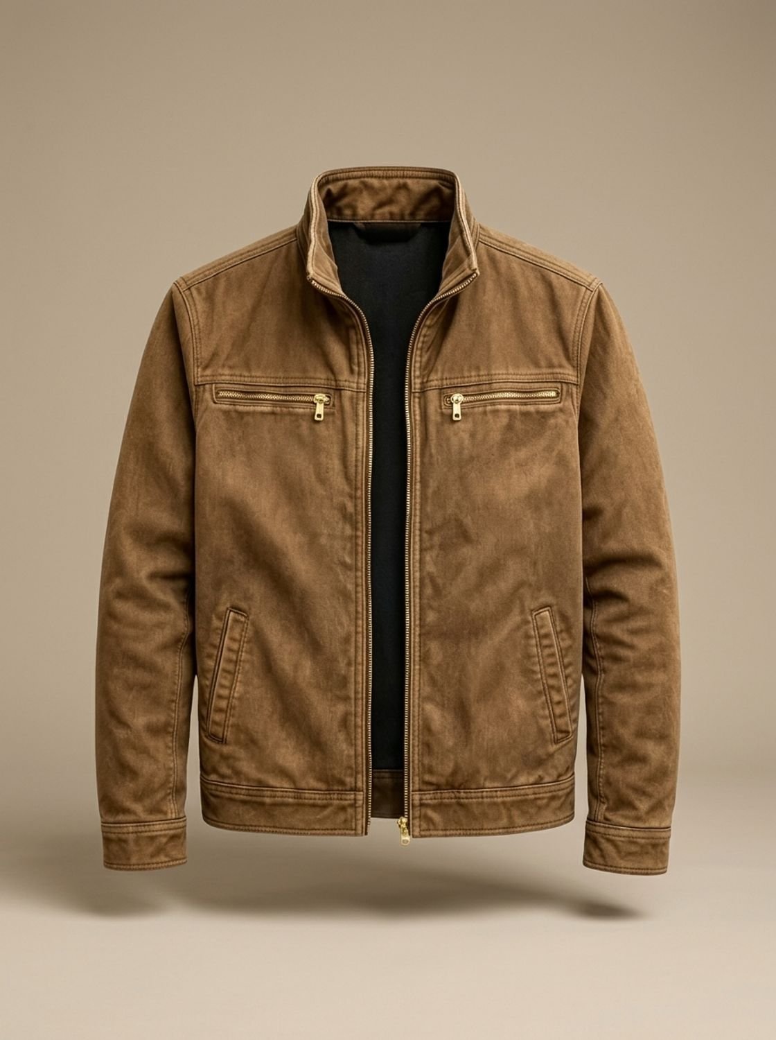 Chaqueta de algodón para hombre con cremallera, cuello alto y múltiples bolsillos