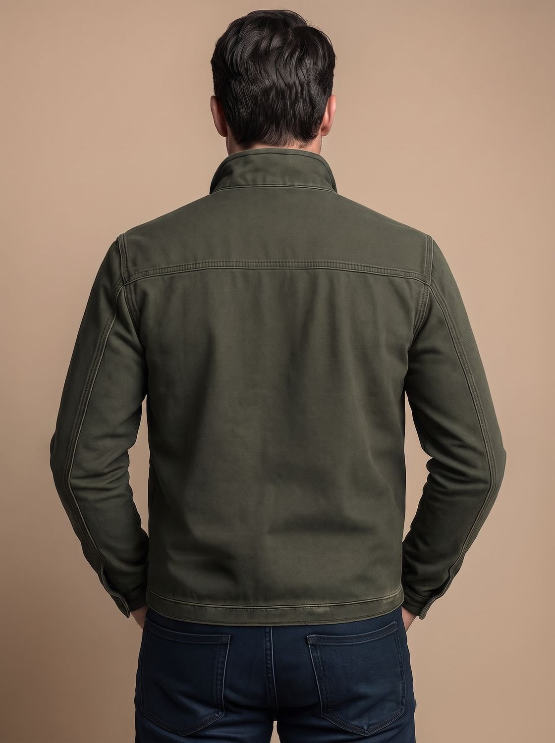 Chaqueta de algodón para hombre con cremallera, cuello alto y múltiples bolsillos
