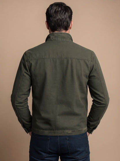 Chaqueta de algodón para hombre con cremallera, cuello alto y múltiples bolsillos