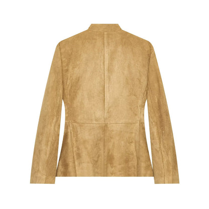 Chaqueta de ante de estilo militar con cuello alto para mujer