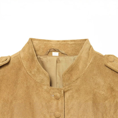 Chaqueta de ante de estilo militar con cuello alto para mujer