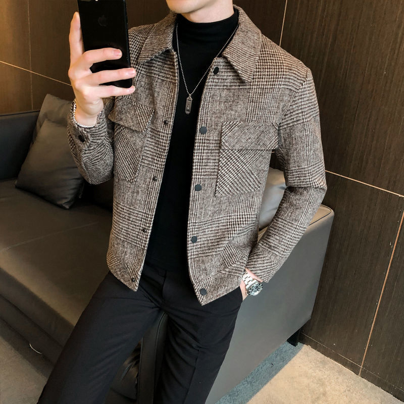 Chaqueta de cuadros abotonada para hombre