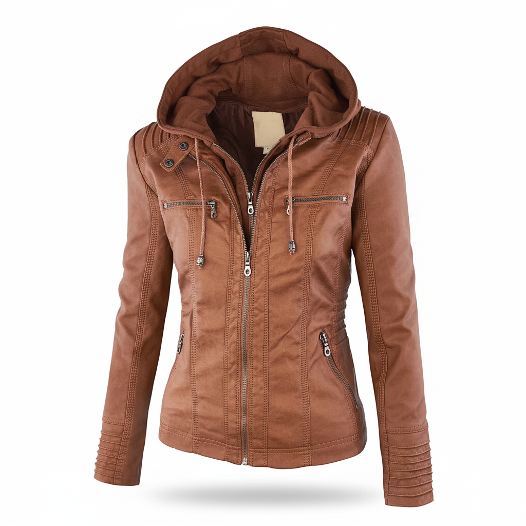 Chaqueta de cuero con capucha