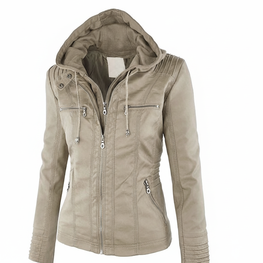 Chaqueta de cuero con capucha