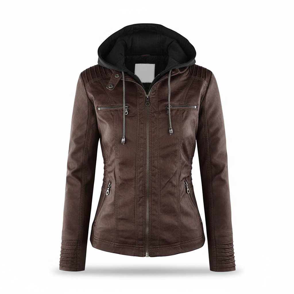 Chaqueta de cuero con capucha