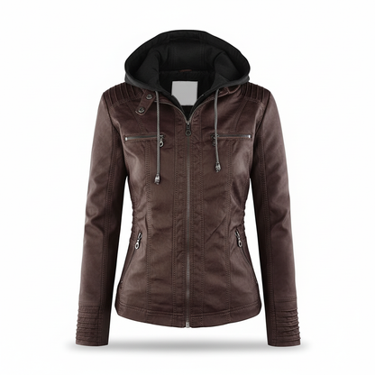 Chaqueta de cuero con capucha