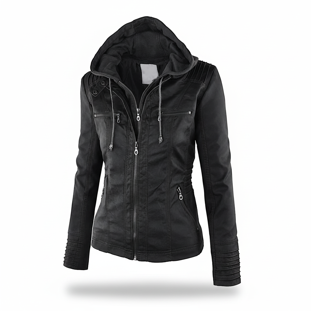 Chaqueta de cuero con capucha
