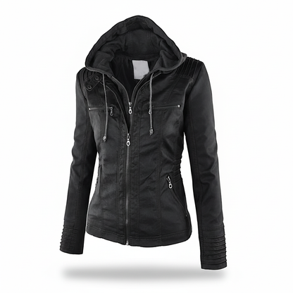 Chaqueta de cuero con capucha