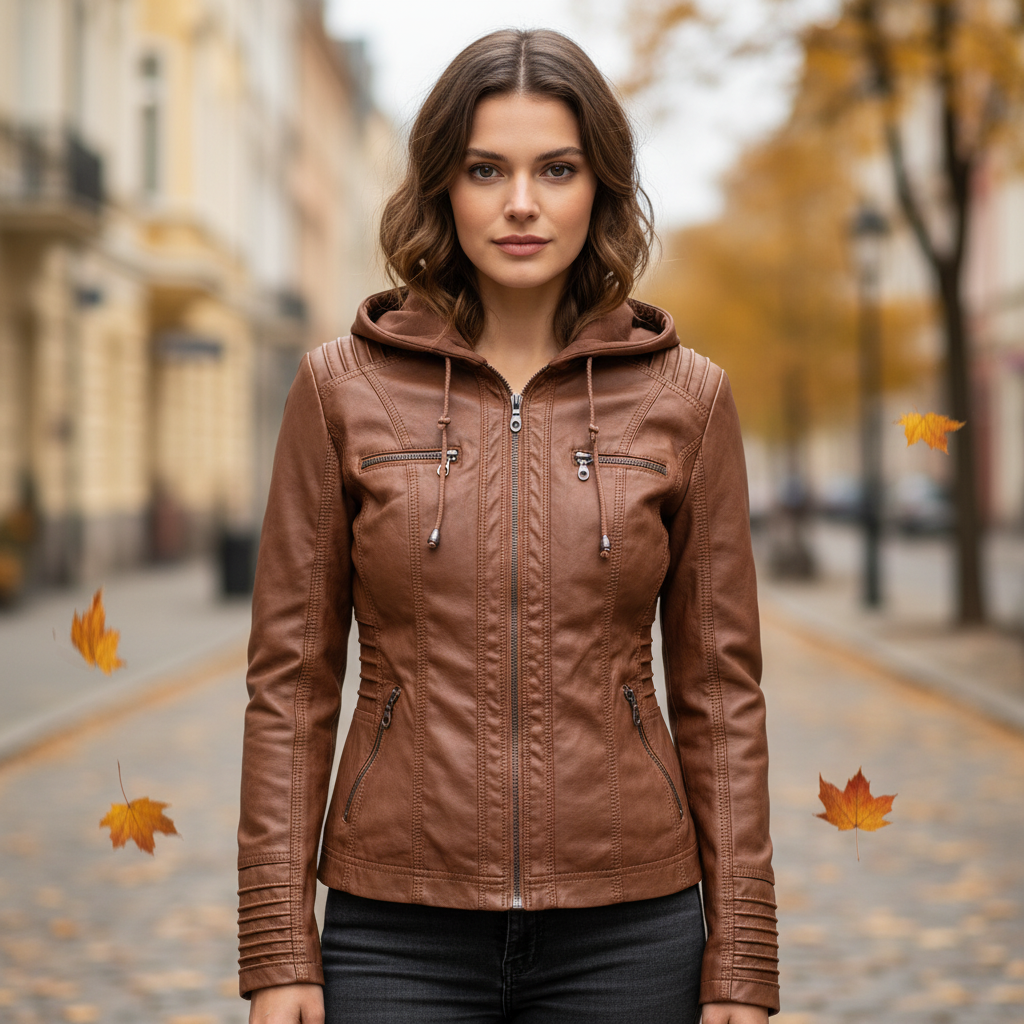 Chaqueta de cuero con capucha