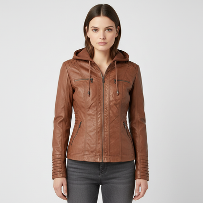 Chaqueta de cuero con capucha