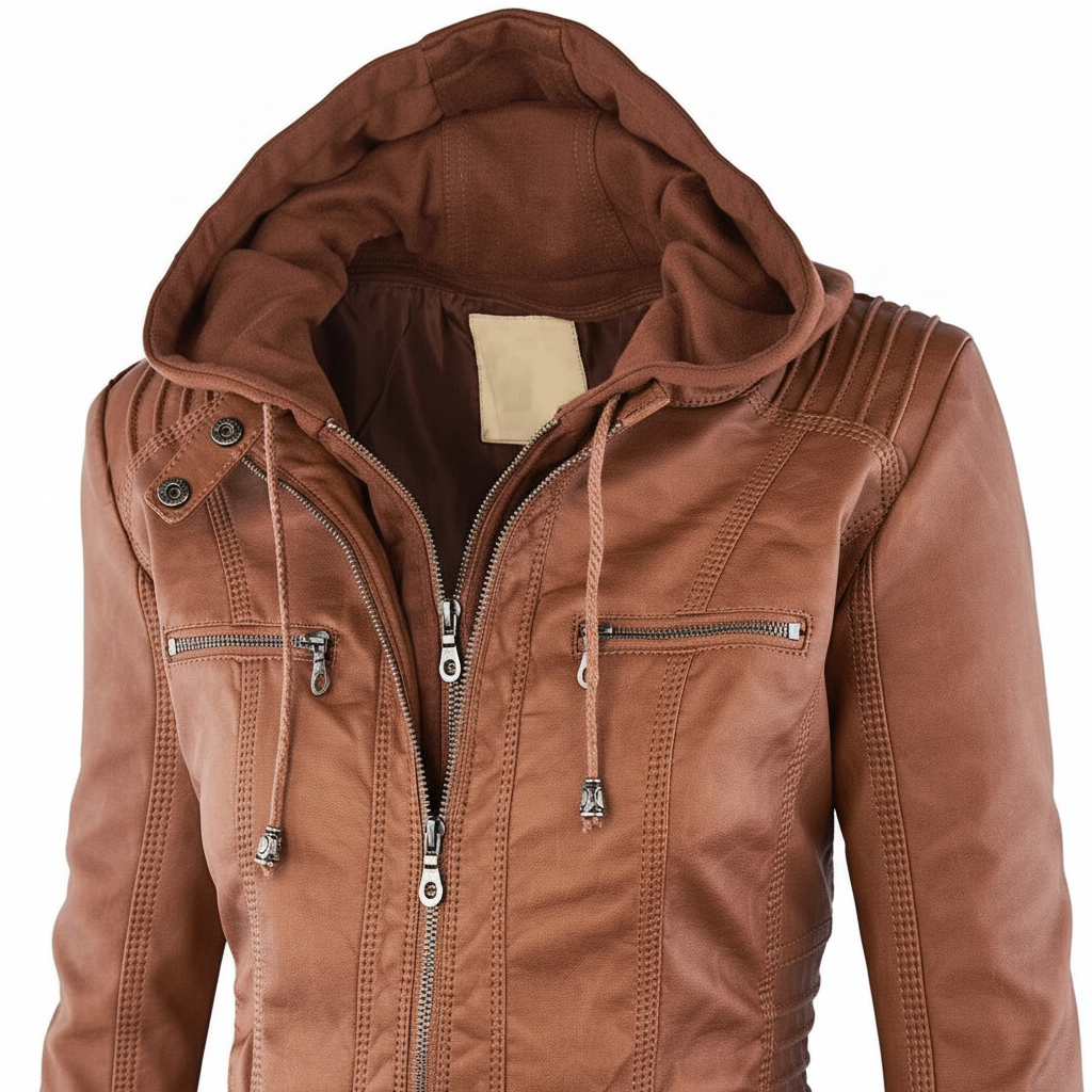 Chaqueta de cuero con capucha