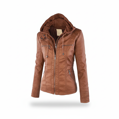 Chaqueta de cuero con capucha