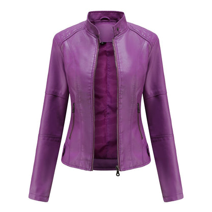 Chaqueta de Cuero para Mujer con Cuello Mao