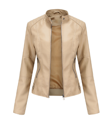 Chaqueta de Cuero para Mujer con Cuello Mao