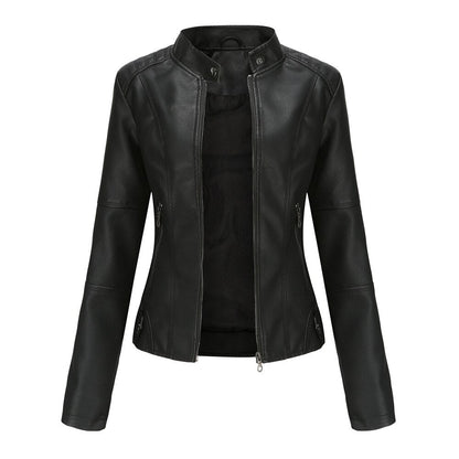 Chaqueta de Cuero para Mujer con Cuello Mao