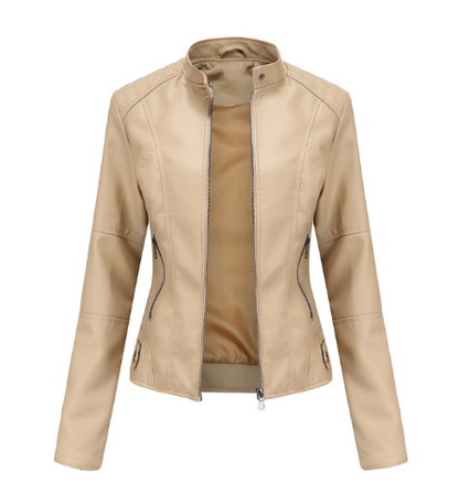 Chaqueta de Cuero para Mujer con Cuello Mao