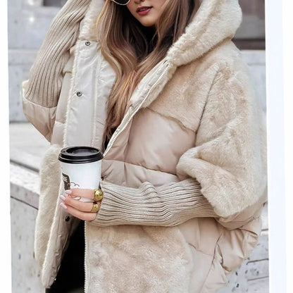 Chaqueta de invierno acolchada oversize para mujer con capucha y pelo sintético